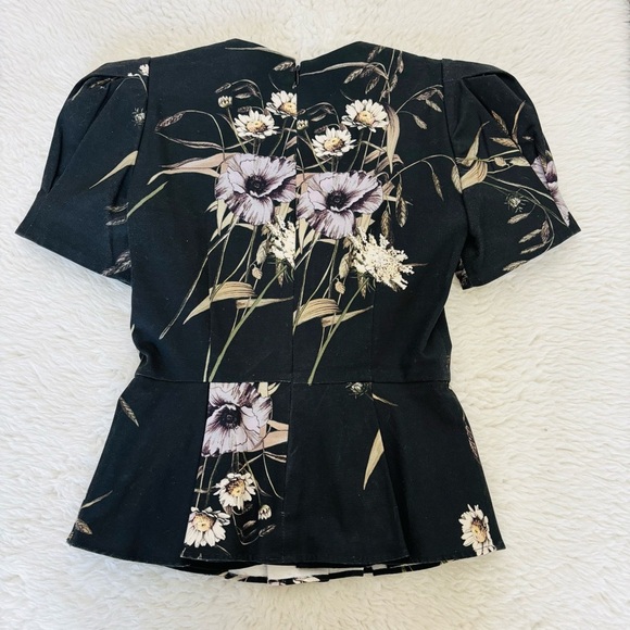 Antonio Melani Floral Black Puff Sleeve Top size 0 - Picture 3 of 15